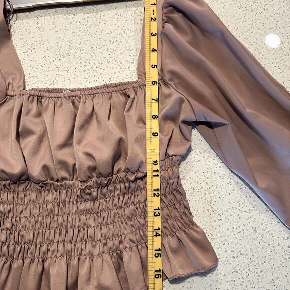 HYFVE Off Shoulder Smocked Blouse Size L Dusty Rose Peasant Boho Chic Brunch - Picture 6 of 6